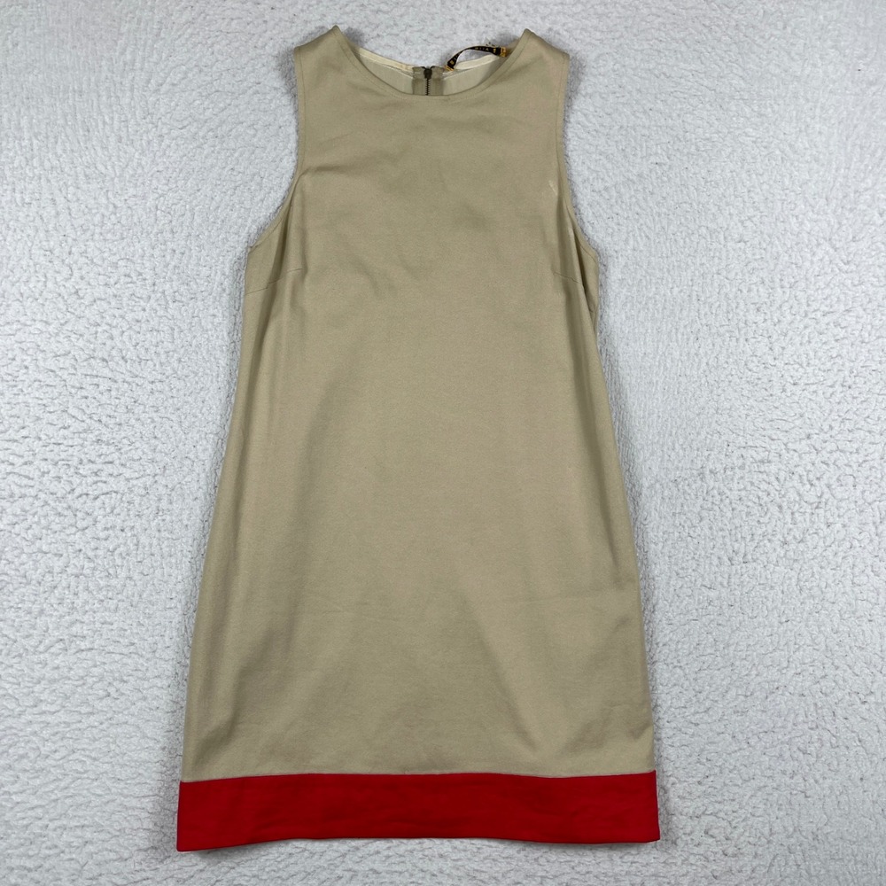 Alice + Olivia Shift Dress Womens XS Tan Red Metallic Gold Silk Linen Mini